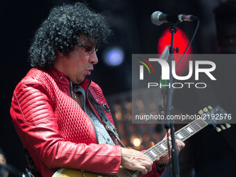 Guitarist Norbert Krief of French band Trust performs at the Festival of Humanity (Fete de l'Humanite), a political event and music festival...