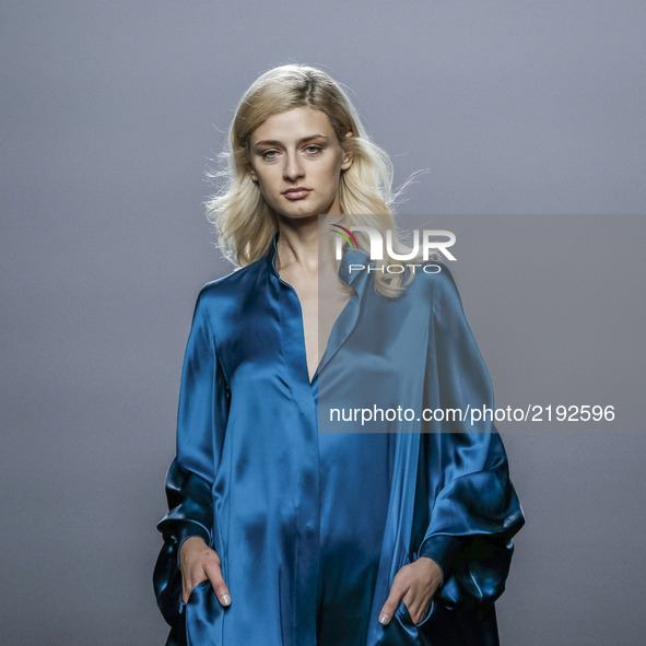 Model walks the runway at the Marcos Luengo show during the Mercedes-Benz Fashion Week Madrid Spring/Summer 2018 at Ifema on September 17, 2...