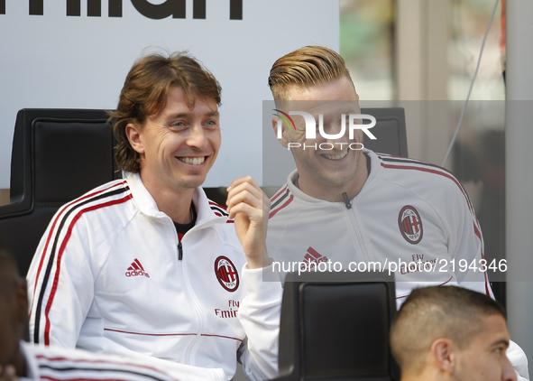 Riccardo Montolivo (capitano) (A.C. Milan) and Ignazio Abate (vice capitano) (A.C. Milan) during Serie A match between Milan v Udinese, in M...