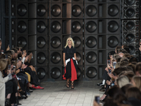 Designer Donatella Versace walk the runway at the end of VERSUS show during London Fashion Week September 2017 in London on September 17, 20...