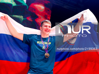  Luka Doncic celebrate in Ljubljana after Slovenian basketball team historical win in European Championship in Istanbul on September 18, 201...