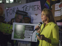 Brazilian ex-pats and supporters met in midtown Manhattan to protest Michel Temer's appearance in NYC for the UN General Assembly on Septemb...