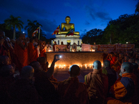 Monks from Myanmar  residing in Sri Lanka engage in a peaceful demonstration to show solidarity with Buddhist community in Myanmar at Colomb...