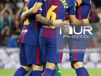 FC Barcelona players celebration during La Liga match between FC Barcelona v SC Eibar , in Barcelona, on September 19, 2017.  (