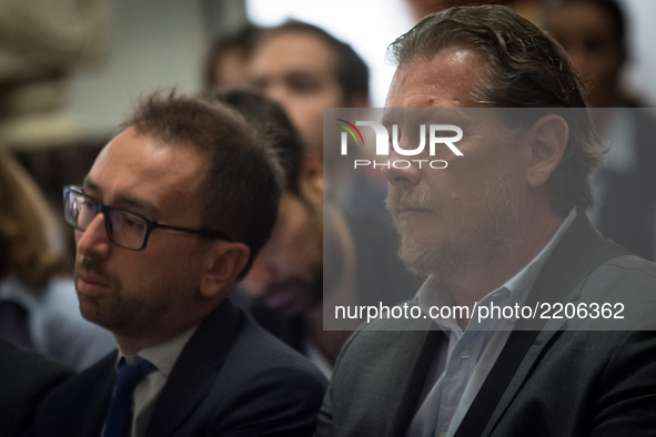 Gianni Lemmetti,Bonafede Alfonso during a press conference to present plans to reorganise investee companies on September 20, 2017 in Rome,...