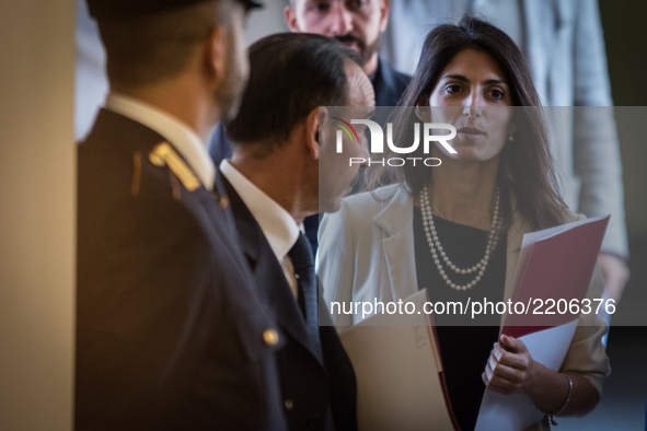 Virginia Raggi, Mayor of Rome with Massimo Colomban, Councillor Participants during a press conference to present plans to reorganise invest...