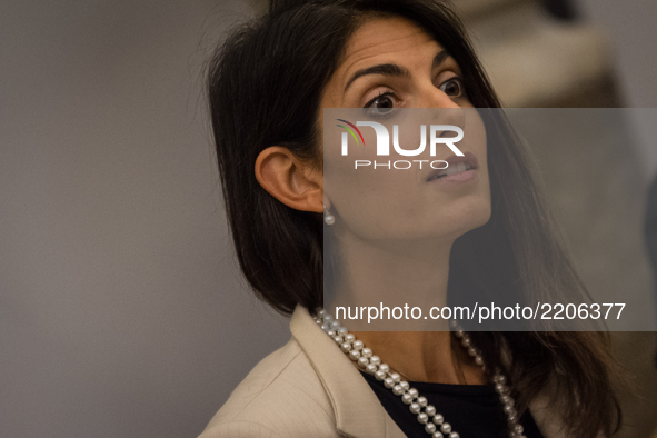 Virginia Raggi, Mayor of Rome with Massimo Colomban, Councillor Participants during a press conference to present plans to reorganise invest...