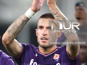 Fiorentina defender Cristiano Biraghi (3) after the Serie A football match n.5 JUVENTUS - FIORENTINA on 20/09/2017 at the Allianz Stadium in...