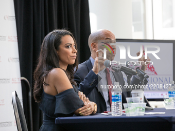 (L-R), Angela Rye, political commentator on CNN and an NPR political analyst, hosted Senator Cory Booker (D-NJ), on her podcast 'On 1 with A...