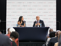 (L-R), Angela Rye, political commentator on CNN and an NPR political analyst, hosted Senator Cory Booker (D-NJ), on her podcast 'On 1 with A...