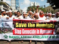 Several Islamist political organization in Bangladesh bring out protest rally and burn Myanmar flag in Dhaka from the Baitul Mukarram Nation...