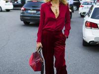 Elina Halimi seen before the Sport Max show during Milan Fashion Week Spring/Summer 2018 on September 22, 2017 in Milan, Italy. (