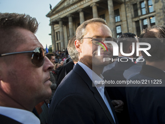 Berlin's Mayor Michael Mueller (SPD) arrives at an election rally at Gendarmenmarkt in Berlin, Germany on September 22, 2017.  (
