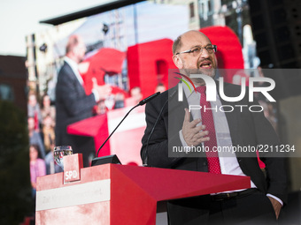 Chancellor candidate of the Social Democratic Party (SPD) Martin Schulz speaks during an election rally at Gendarmenmarkt in Berlin, Germany...