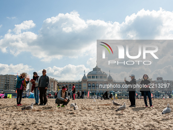 People in Scheveningen, Netherlands, on September 23, 2017. Scheveningen is a part of The Hague and the most popular seaside town in The Net...