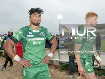 Bundee Aki and Darragh Leader of Connacht disappointed during the Guinness PRO14 Conference A match between Connacht Rugby and Cardiff Blues...