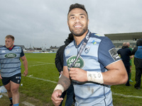 Willis Halaholo of Cardiff celebrates after the Guinness PRO14 Conference A match between Connacht Rugby and Cardiff Blues at the Sportsgrou...