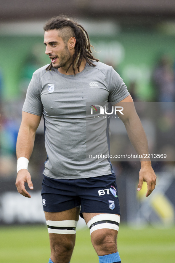 Josh Navidi of Cardiff during the warm-up before the Guinness PRO14 Conference A match between Connacht Rugby and Cardiff Blues at the Sport...