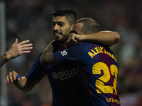 Luis Suarez from Uruguay of FC Barcelona celebrating with Aleix Vidal  from Spain of FC Barcelona their goal during the La Liga match betwee...