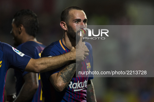  Aleix Vidal  from Spain of FC Barcelona celebrating a goal during the La Liga match between Girona FC v FC Barcelona  at Montilivi Stadium...