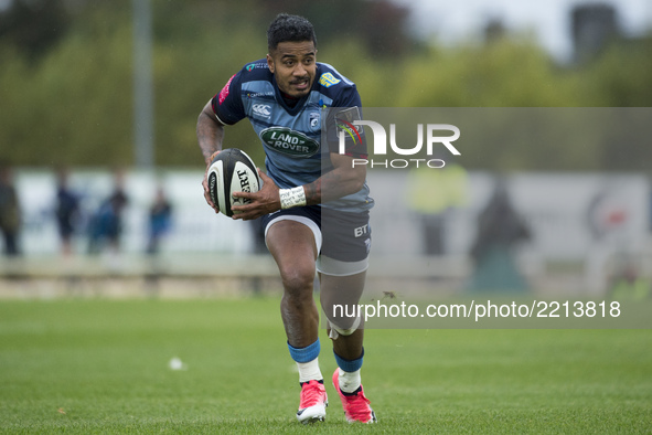 Rey Lee-Lo of Cardiff runs with the ball during the Guinness PRO14 Conference A match between Connacht Rugby and Cardiff Blues at the Sports...