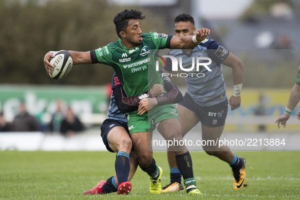 Bundee Aki of Connacht tackled by Steven Shingler of Cardiff during the Guinness PRO14 Conference A match between Connacht Rugby and Cardiff...