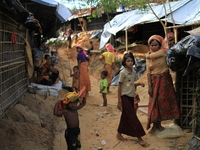 Myanmar’s Rohingya people take sheltered at a refugee camp in Ukhia, Bangladesh on September 24, 2017. About 430,000 Rohingya people have fl...
