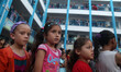 Homeless Palestinian children stand in a symbolic line organized by the United Nations Rel...