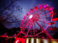 Action takes color pink ferris wheel for the Ibirapuera Park in São Paulo, to warn of the importance of early detection of breast cancer as...