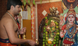 Tamil Hindu priest performs morning prayers at a Tamil Hindu temple in Scarborough, Ontari...