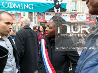 La France Insoumise (LFI) leftist party's members of Parliament Danièle Obono (C) participate in a demonstration in Paris, France, on Octobe...
