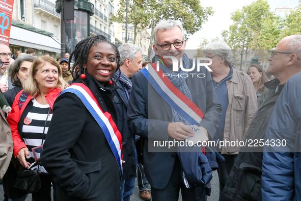 French Communist Party (PCF) national secretary Pierre Laurent (1st L ) meets La France Insoumise (LFI) leftist party's member of Parliament...