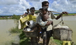 Hundreds of Rohingya people crossing Bangladesh's border as they flee from Buchidong at My...