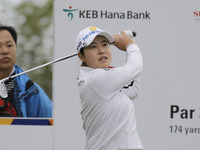 Min Ji Park of South Korea action on the 8th tee during an KEB HANA BANK LPGA Championship day 1 at Sky72 Ocean Golf range in Incheon, South...