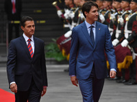 President of Mexico Enrique Pena Nieto and Canada's Prime Minister Justin Trudeau are seen  during   the Welcoming ceremony   at National Pa...