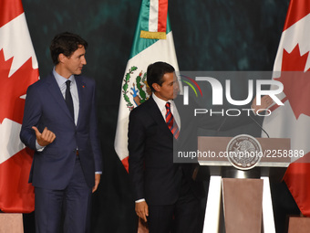 Prime Minister  of Canada Justin Trudeau  and Mexican President Enrique Pena Nieto during a press conference to speak  for the negotiations...