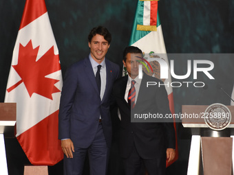 Prime Minister  of Canada Justin Trudeau  and Mexican President Enrique Pena Nieto during a press conference to speak  for the negotiations...