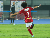 Hussein Sayed of Al-Ahly Sporting Club celebrates a score during the Egypt Premier League match between Al-Ahly Sporting Club and Ittehad at...
