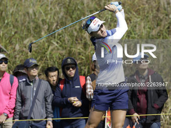 Lexi Thompson of USA action on the 7th tee during an KEB HANA BANK LPGA Championship Final at Sky72 Ocean Golf range in Incheon, South Korea...