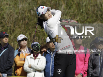 Min sun Kim of South Korea action on the 7th tee during an KEB HANA BANK LPGA Championship Final at Sky72 Ocean Golf range in Incheon, South...