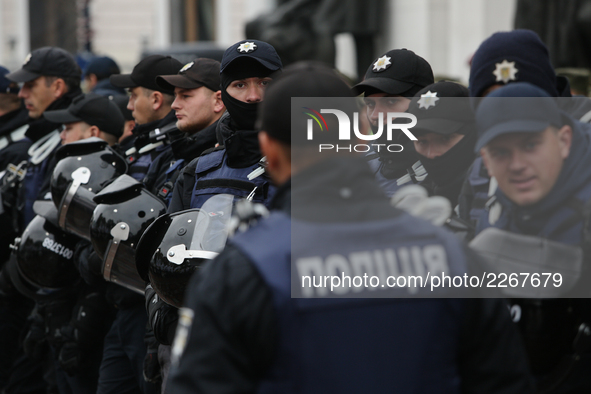 Police forces guards around Parliament building in Kyiv during the rally. Mikheil Saakashvili gathers few thousands to rally around Ukrainia...