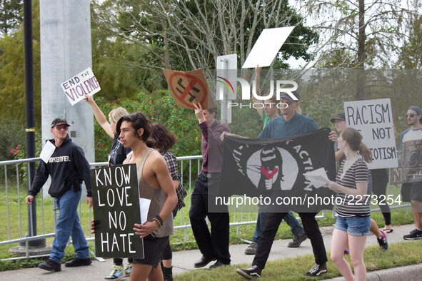 Protesters chant and carry signs against White Nationalism at the University of Florida in Gainesville, Florida, United States on October 19...