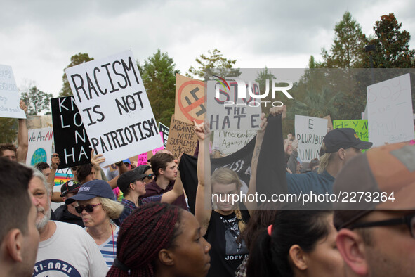 Protesters chant and carry signs against White Nationalism at the University of Florida in Gainesville, Florida, United States on October 19...