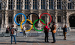 The Olympic rings in front of the town hall to celebrate Paris officially being awarded th...