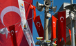 Turkish National flags and CCTV cameras and spikers seen in the main roundabout of Kumluca...