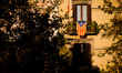 A estelada or pro-independence flag hangs from a balcony in  Barcelona, Spain, on 25 Octob...