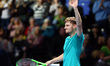David Goffin of Belgium celebrates his win over  Dominic Thiem of Austiaduring Day six of...