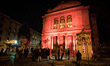The Great Synagogue of Rome is illuminated for the first time in orange to mark Internatio...