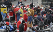 Motorcycle riders dressed in Santa Claus costumes are seen on December 3, 2017. For the te...