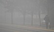A man walks on a foggy street on the heavy mist in Ankara, Turkey on December 15, 2017. 